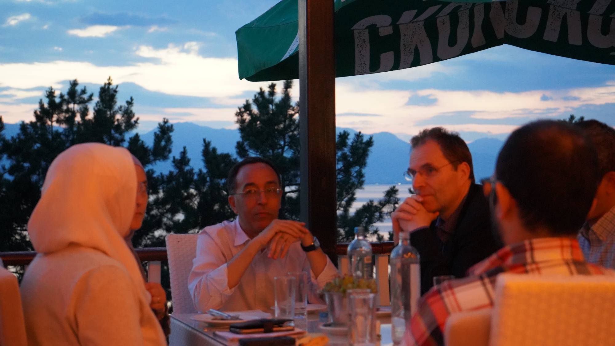 Workshop participants having dinner at Lake Ohrid